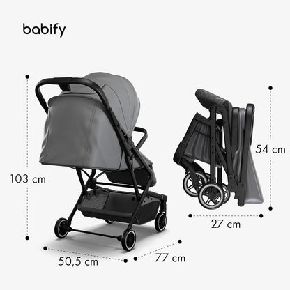 Babify Urban Ease Kinderwagen - Geboorte tot 4 jaar (22 kg), Met één hand in te klappen, Verstelbare rugleuning en voetensteun, Uitneembare bekleding, Mand, Raamzitting, Compact, Grijs