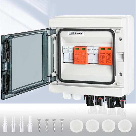 Overspanningsbeveiliging PV DC1000V bliksembeveiliging PV installatie 20-40 KA, overspanningsbeveiliging op zonne-energie, 2 snaren, 8 modules met 16 A-zekering, IP65 waterdicht en
