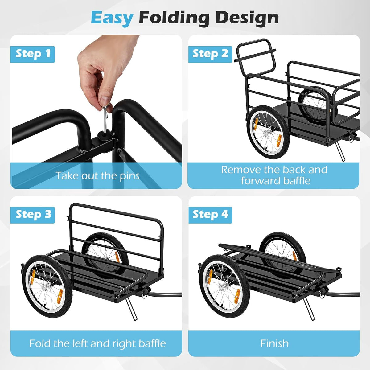 FANTASK Fietsaanhanger tot 60 kg, inklapbaar, met afdekking, koppeling en reflectoren, zwart