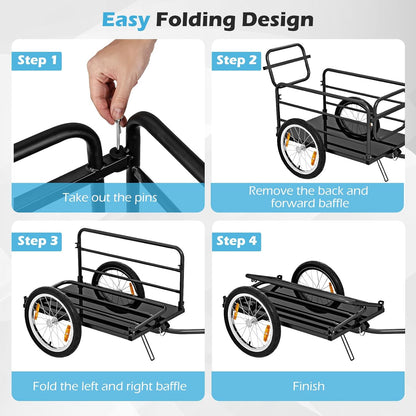 FANTASK Fietsaanhanger tot 60 kg, inklapbaar, met afdekking, koppeling en reflectoren, zwart