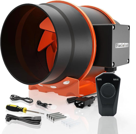 FanGoFast Buisventilator, 200 mm, met variabele snelheidscontrole, rookafzuiging, inline afvoerventilator, ideale buisventilator met IEC-stopcontact voor ventilatie en afvoerlucht