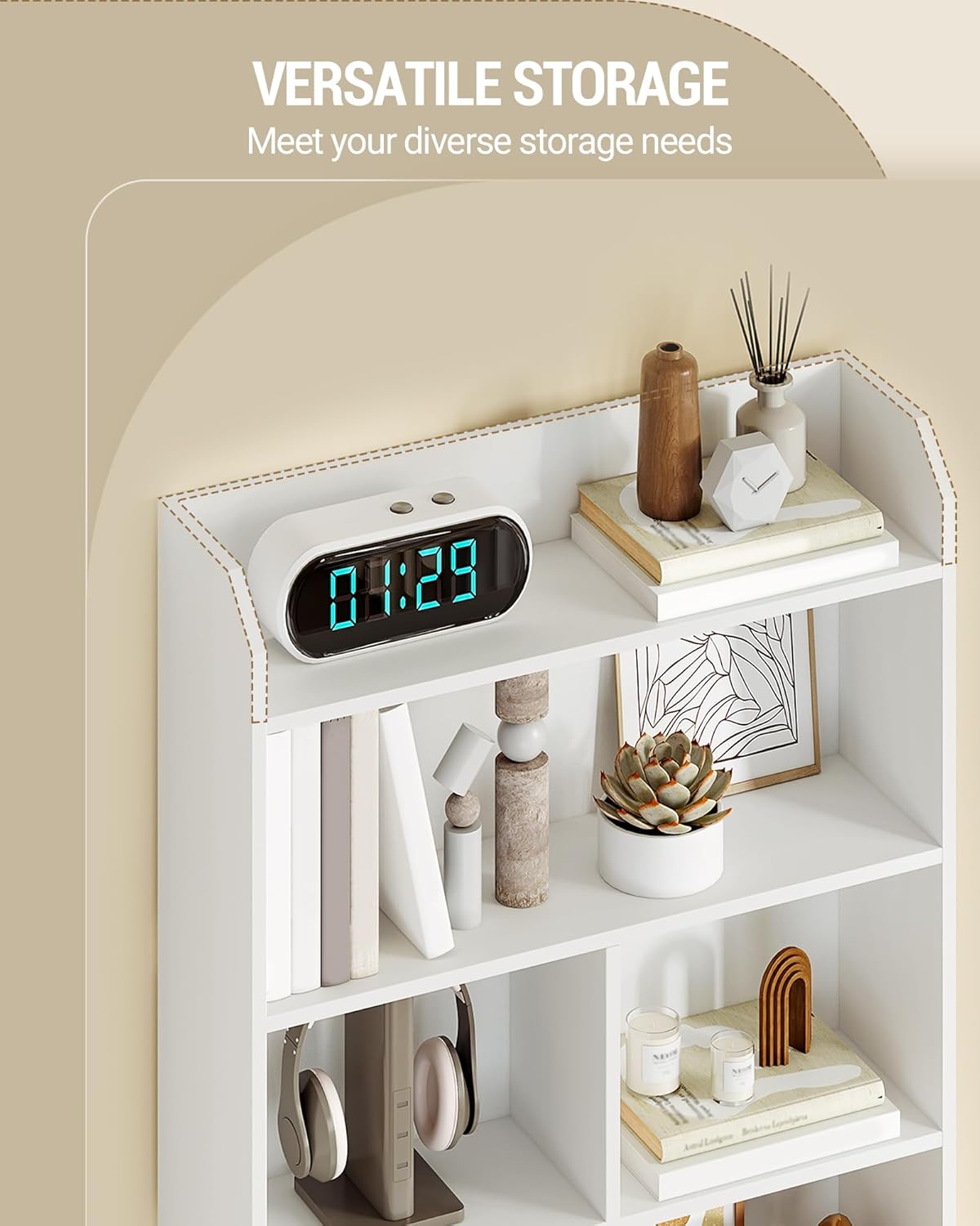Hzuaneri Bookcase and Bookshelf with 7 Layers, Freestanding Display Organizer with 8 Divided Sections, for Home Office, Living Room and Bedroom, 24 x 60 x 199cm, White, BC11703X