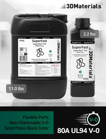 SuperFlex UL94 V-0, hars voor 3D-printers, moeilijk ontvlambare onderdelen simulatie flexibel rubber 80A, gemaakt in Korea door 3DMaterials (1000g, transparant)