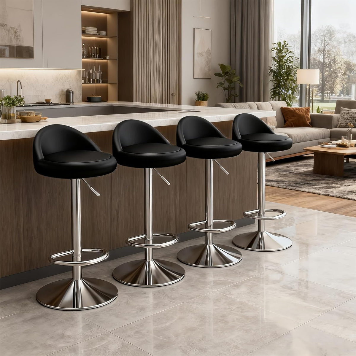 Set of 4 Bar Stools, Swivel and Height Adjustable Bar Stools with Low Backrest - QUORE