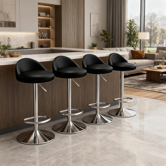 Set of 4 Bar Stools, Swivel and Height Adjustable Bar Stools with Low Backrest - QUORE