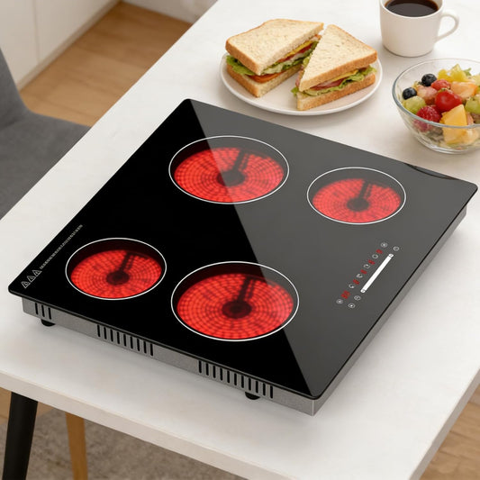60cm keramische kookplaat 4 zone, 6000W elektrische kookplaat, slider touch control, enkele zone verwarming, ingebouwde kookplaat