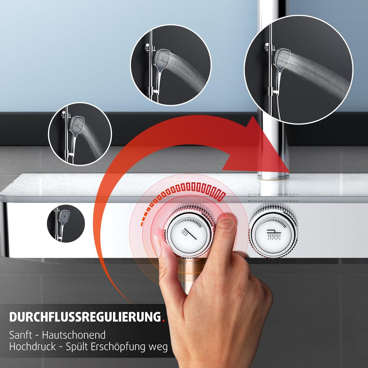 Douche Systeem – Douche Set – Regendouche – Handdouche – Thermostaatkraan – Eenvoudige Eén-Knop Bediening – Grote 26x26 cm Regendouche