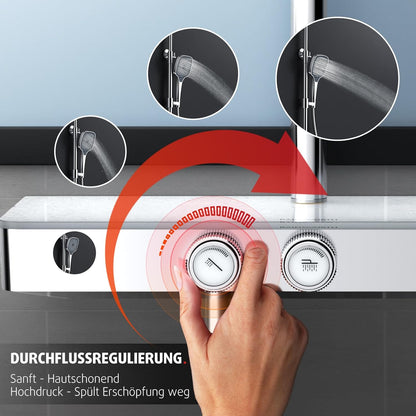 Douche Systeem – Douche Set – Regendouche – Handdouche – Thermostaatkraan – Eenvoudige Eén-Knop Bediening – Grote 26x26 cm Regendouche