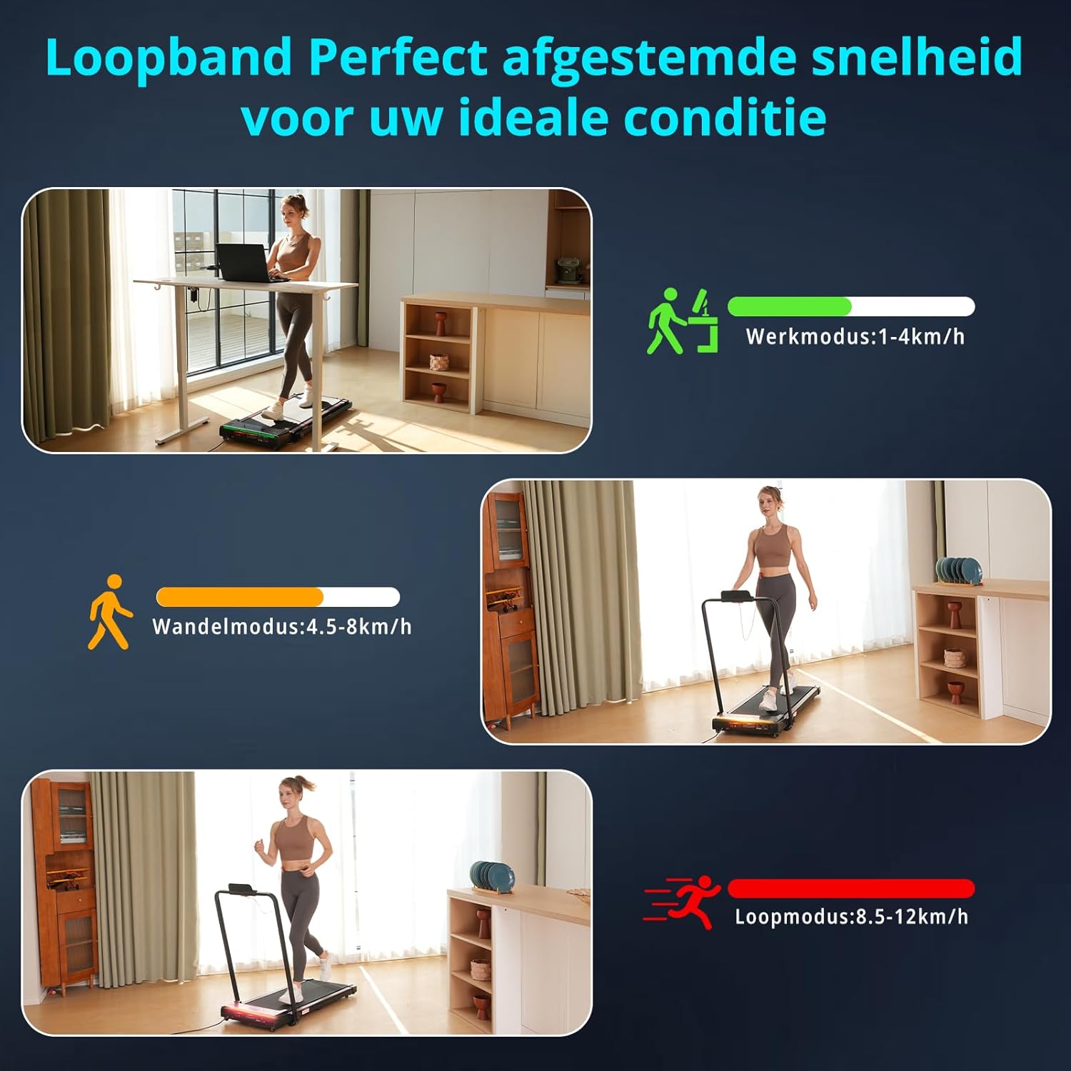 Treadmill & Desk Walking Pad - Electric Folding Under Desk Running Belt - With LCD Display, LED Lights, 1400W Motor, 3 Incline Modes - QUORE