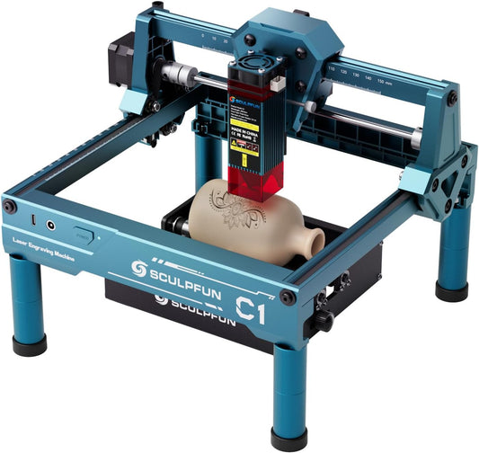 SCULPFUN C1 Mini-lasergraveermachine met Mini RA laser roterende wals, 3 W lasergraveermachine, 0,04 mm zeer nauwkeurige lasergravure, plug and play, ideaal voor doe-het-zelvers, hout