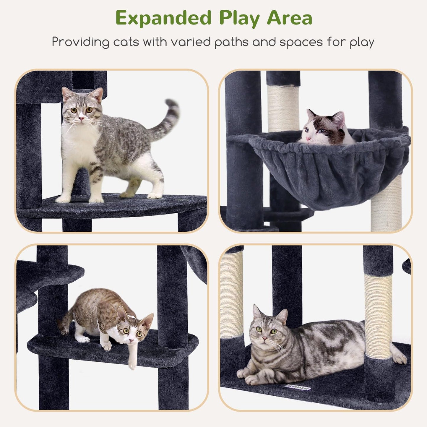 Krabpaal – Kattentoren – Krabmeubel – Kattenboom – XXL Krabpaal – 213 cm Hoog – Donkergrijs – 2 Grote Kattenhuisjes – Sisal Krabpalen – Stabiel En Luxe