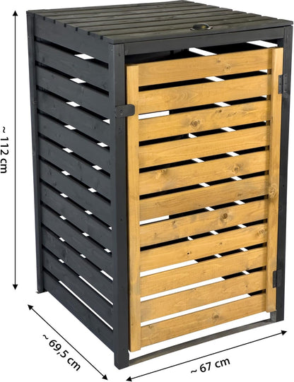 dobar Green Label 1 Piece 120 L Wood in Brown/Black as Building Kit, Waste Container Box with Lid and Swing Door, Two-Tone 67 x 64 x 94 cm - QUORE
