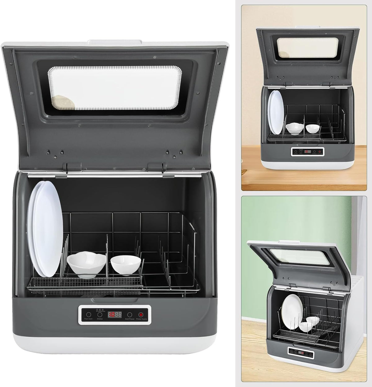 Mini-tafelvaatwasser, kleine vaatwasser, vaatwasser, vaatwasser, vaatwasser voor kleine keukens en appartementen, 4-6 sets met touch-bediening, 800 W, restwarmte drogen, luchtkoeling ruimtebesparend