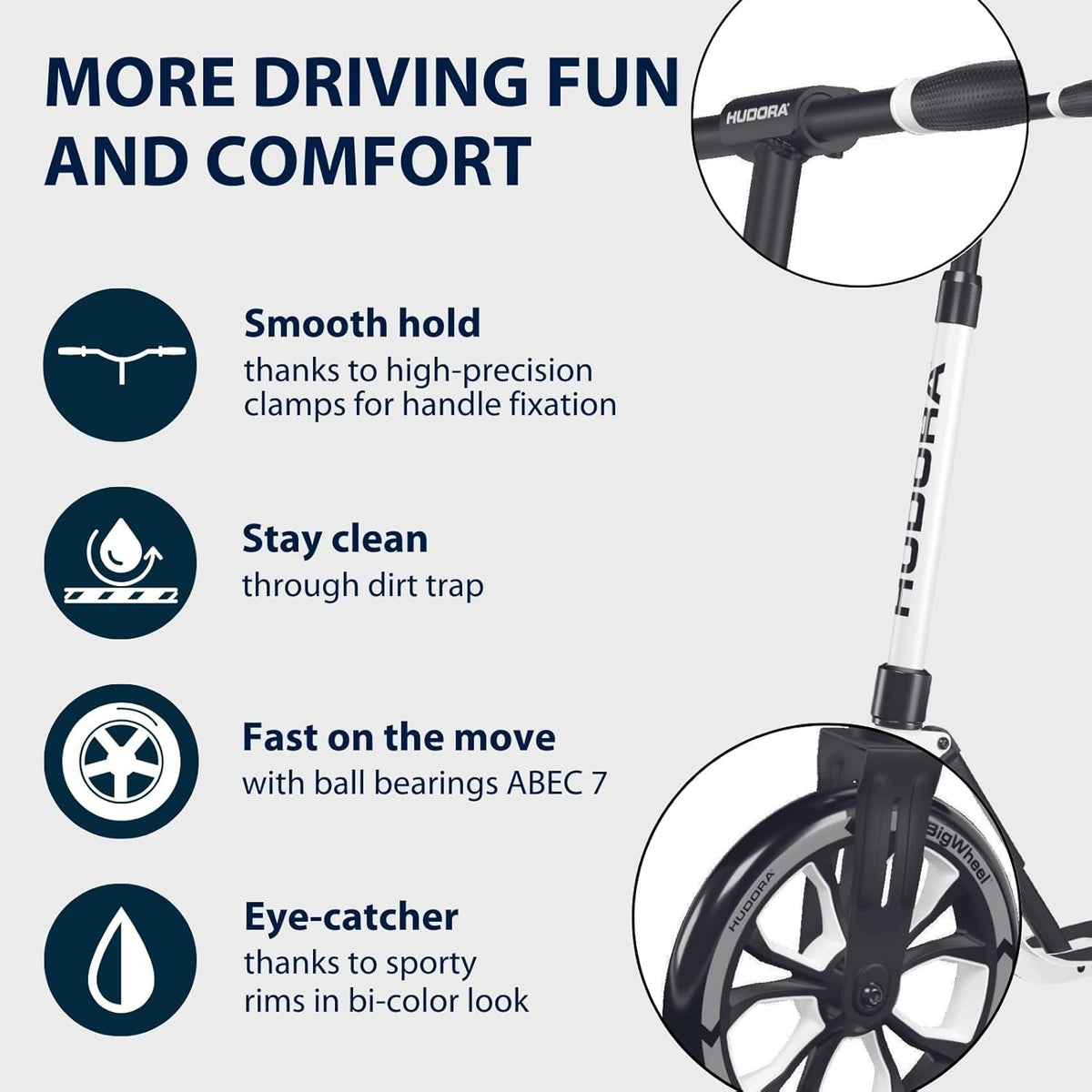 HUDORA BigWheel® 205 Advanced Scooter, comfortabele aluminium step, voor maximaal 100 kg, in hoogte verstelbare en inklapbare step, kickstep voor kinderen, jongeren en volwassenen