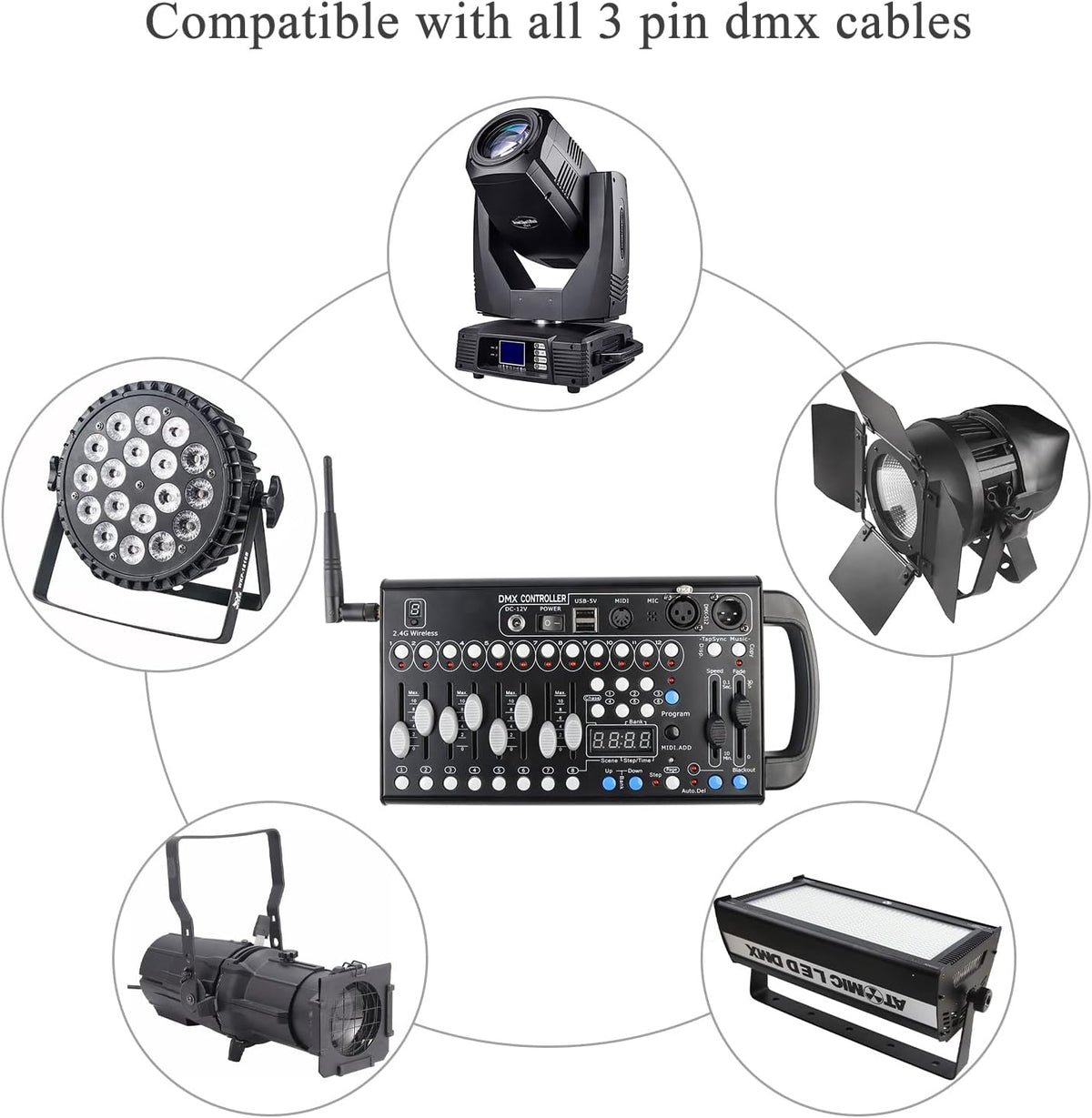 DMX512-console, 2.4 G, 192 kanalen, DMX-controller, programmeerbare podiumverlichting, bedieningspaneel voor podiumverlichting, dj's, bands, bars, clubs, bruiloften enz