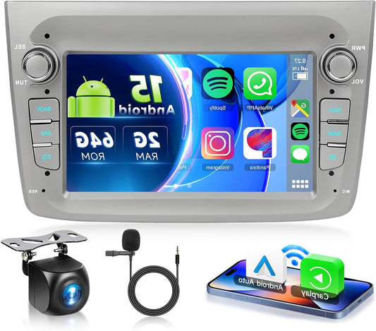 2G+64G Car Radio Android 15 for Alfa Romeo MITO 2008-2016, 7 Inch HD Touch Screen Car Radio with Wireless Carplay Android Car GPS Wi-Fi 2USB Bluetooth FM RDS Radio Camera - QUORE