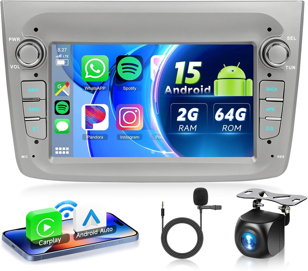 2G+64G Autoradio Android 15 voor Alfa Romeo MITO 2008-2016, 7 Inch HD Aanraakscherm Autoradio met Draadloze Carplay Android Auto GPS Wi-Fi 2USB Bluetooth FM RDS Radio Camera