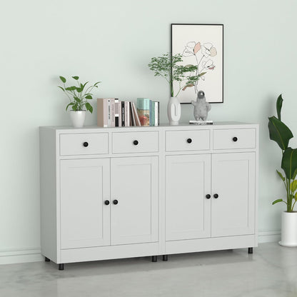 Metalen opbergkast met 2 laden en verstelbare plank, dressoir buffetkast voor thuis, kantoor, hal, entree, woonkamer, keuken bijkeuken en eetkamer (wit) - QUORE