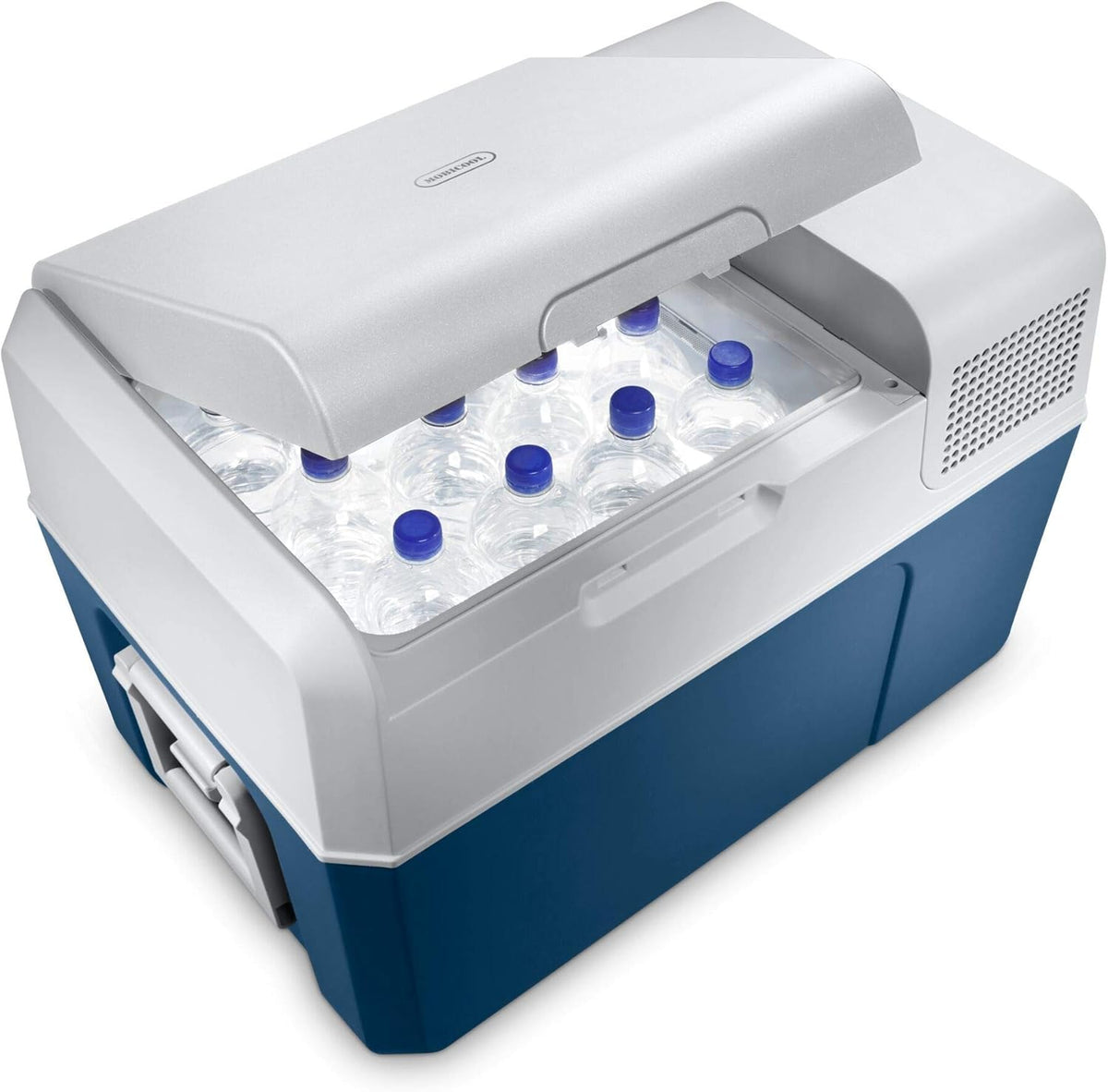 Mobicool MCF60, elektrische compressor-koelbox, 58 l, 12/24/230 V, mini-koelkast voor auto, vrachtwagen, boot, camper en stopcontact, blauw/wit
