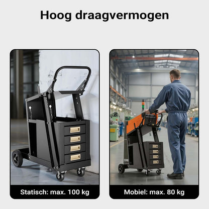 Laswagen Met 4 Schuifladen – Laskar – Werkplaatswagen – Laswagen Voor Lasapparatuur – Wagen Voor Lasmachine En Onderdelen – Staal – 100 Kg Draagvermogen