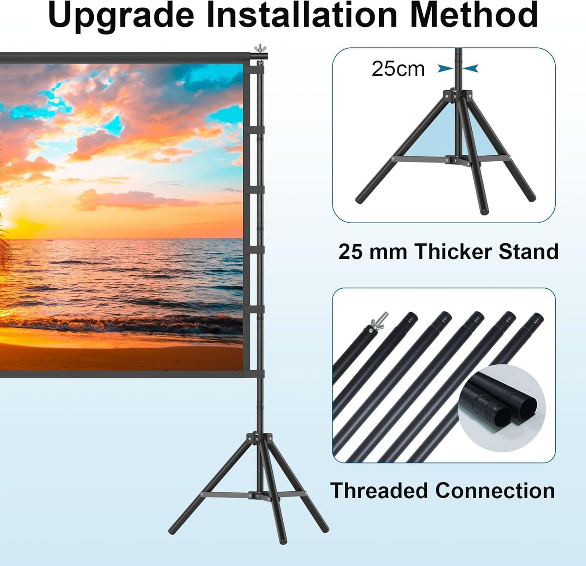 TOWOND 120 inch projectorscherm met standaard, opvouwbaar draagbaar 16:9 HD buitenprojectiescherm voor thuisbioscoop en tuin, projectie voor en achter, wasbaar, kreukvrij polyester met draagtas