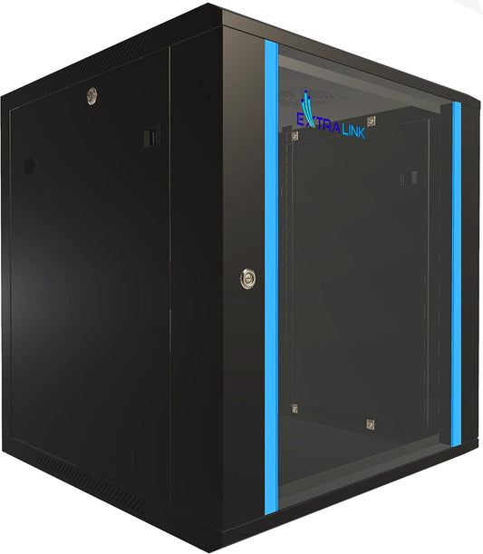 Netwerkkast 19 inch 12 HE 600 x 600 wandmontage zelfmonteerbaar frame afneembare zijwanden voor switches UPS server netwerkuitrusting serkast 19 inch gehard glas zwart rek 19 inch