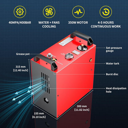 PCP-luchtcompressor – Hogedrukcompressor – Draagbare compressor – Airgun compressor – Paintball compressor – Krachtige 350W Motor – Ingebouwde 220V-12V Converter