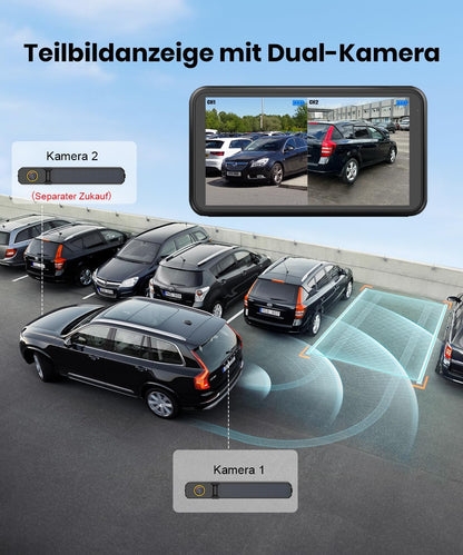 Draadloze achteruitrijcamera op zonne-energie: snelle installatie van twee minuten & HD 1080p met 5 inch monitor, krachtig nachtzicht, IP69K auto waterdichte achteruitrijcamera, draadloze set