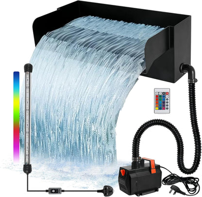 Vijver waterval overloop waterval voor tuinvijvers, 30 cm roestvrij staal overloop zwembad vijver fontein kit met 45W 3000L/H pomp voor vijver, zwembad, tuin, patio decoratie