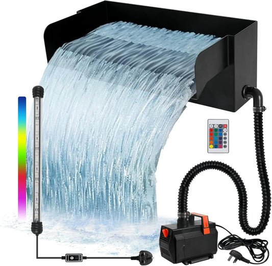 Vijver waterval overloop waterval voor tuinvijvers, 30 cm roestvrij staal overloop zwembad vijver fontein kit met 45W 3000L/H pomp voor vijver, zwembad, tuin, patio decoratie