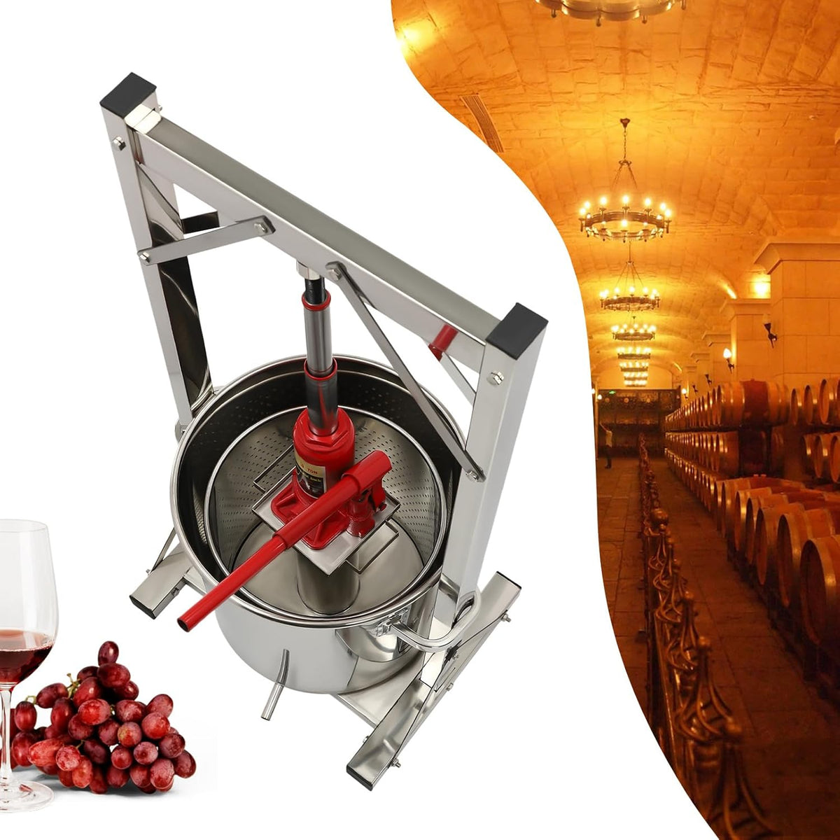 22L Stainless Steel Wine Press, Fruit Wine Press, Manual Apple Wine Press, Juicers, Fruit Wine, Berry Press for Honey, Chili Oil, Families, Restaurants, with Hydraulic Equipment, - QUORE