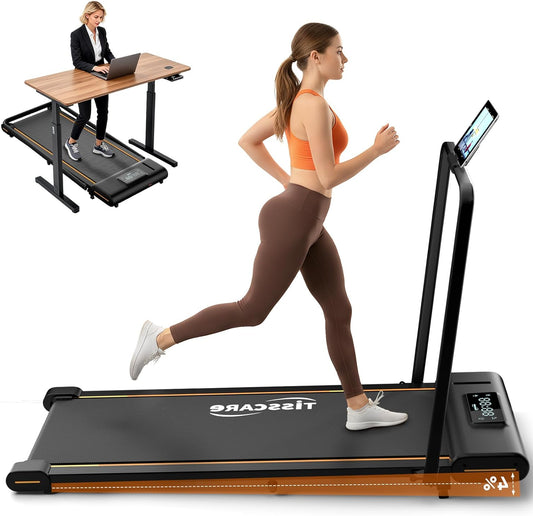 TISSCARE Treadmill for home and office, quiet walking path with improved tread 141.5 cm and 55.5 cm, 4% inclination function, 1-6 km/h, LED display, 130 kg load capacity, foldable treadmill with - QUORE