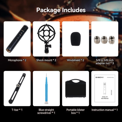 Condensator Instrumentmicrofoon – Instrumentmicrofoon – Condensatormicrofoon – Potloodmicrofoon – Opnamemicrofoon – Stereo Set Met T-Balk – 22 Mm Vergulde Capsule – Instelbare Gevoeligheidsdemping En Lagefrequentiedemping