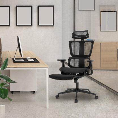 ALPHA HOME Ergonomische bureaustoel met voetensteun, verstelbare lendensteun en hoofdsteun, ademende computerstoel met 3D-armleuning, voor thuis, kantoor, werkkamer