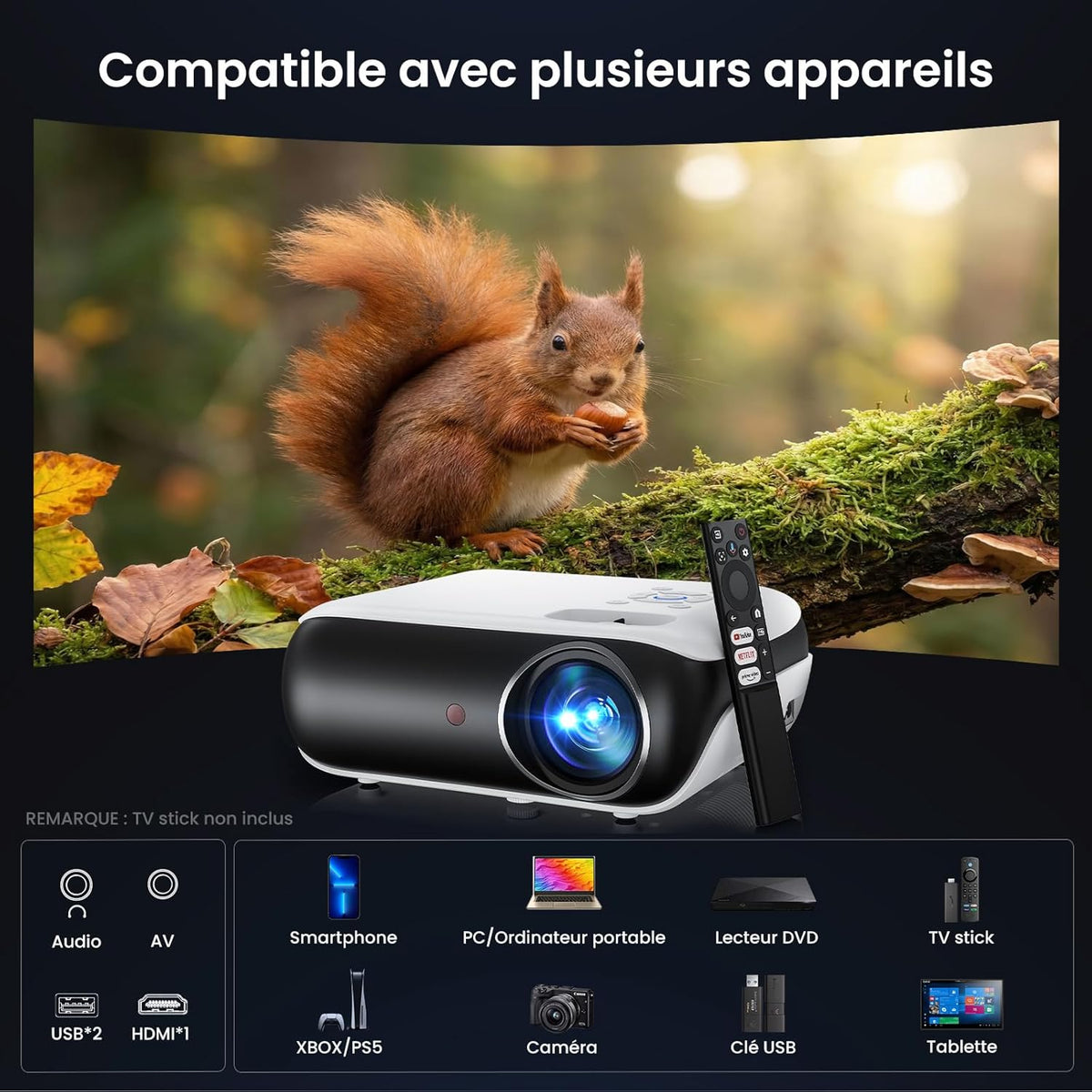[ Google TV Official ] 4K Mini Projector, HAPPRUN 1000 ANSI 1080P Full HD Smart Beamer met Dolby Audio, WiFi6 Bluetooth 5.2, Home Cinema Projector, Spraakbesturing, met Netflix, Prime Video, YouTube