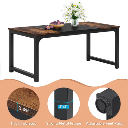Tribesigns Dining Table 160x80cm for 4-6 People, Rectangular Industrial Kitchen Table with Robust Metal Legs, Large Dining Room Table for Kitchen and Living Room (Rustic Brown) - QUORE
