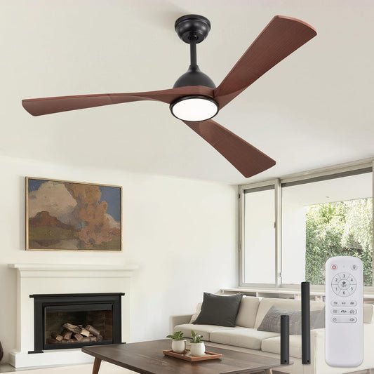 ZMISHIBO Plafondventilator met licht en afstandsbediening, Ø 132 cm, stille DC-motor, 6 snelheden, 3 led-kleurtemperaturen (3000 K/4000 K/6000 K), zomer-/wintermodi, timer 1/4/8 uur, walnoot