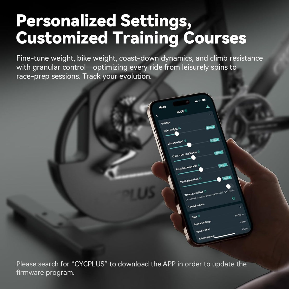CYCPLUS R200 Smart Indoor Bike Trainer, 2200 W borstelloze motor, 19% gradiëntsimulator, BLE & ANT+ Dual Mode, Virtueel schakelen, Simulatie bergopwaarts en bergafwaarts, super stilte voor realistisch