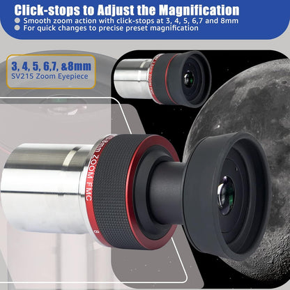 Zoom Oculair – Telescoop Oculair – Verrekijker Lens – Planetaire Oculair – 3-8mm Inzooming – Parfocaal Ontwerp – Constante Kijkhoek 56°