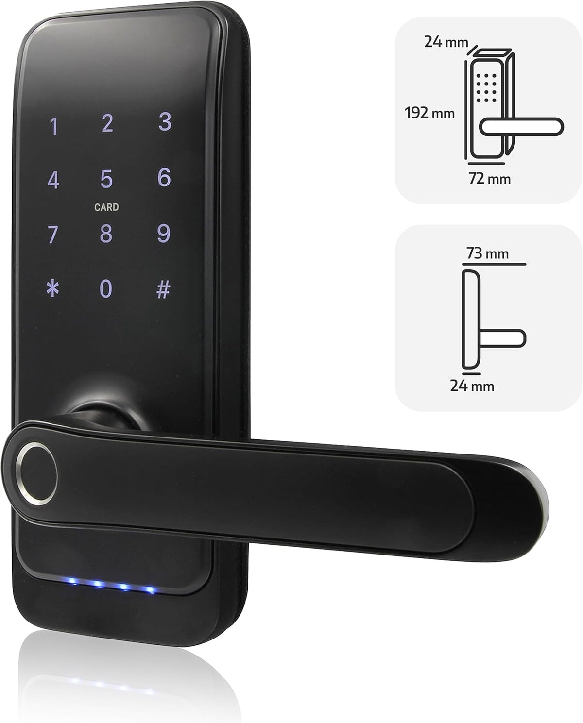 EURA ELH-01H4 Smart deurslot met handgreep, codeslot, 13,56 MHz nabijheidslezer, biometrische lezer, app TTLock/TTHotel, IP65, universele vergrendelafstand, zwart