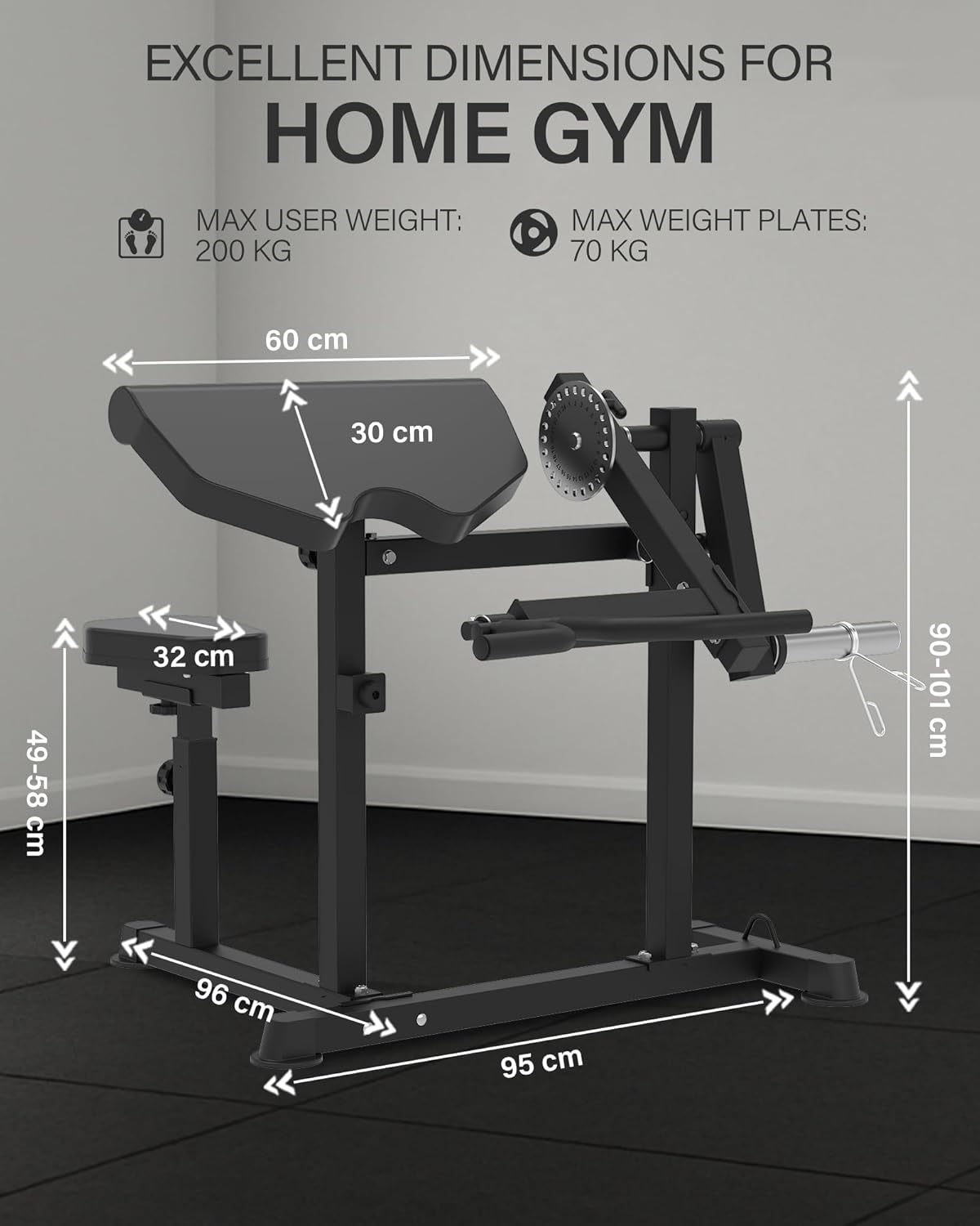 HVO Biceps en Triceps bank: 2-in-1 Verstelbaar Trainingsapparaat voor Biceps Curls en Triceps Extensions – Preacher Curl Bank voor Thuis – Zwart