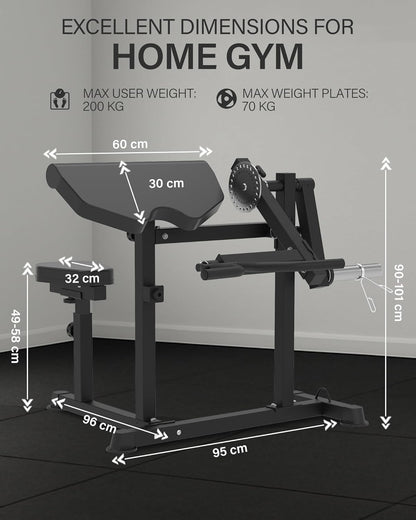 HVO Biceps en Triceps bank: 2-in-1 Verstelbaar Trainingsapparaat voor Biceps Curls en Triceps Extensions – Preacher Curl Bank voor Thuis – Zwart