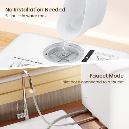 HAVA Tabletop dishwasher, mini dishwasher with 6 programs and built-in 5 litre water tank, no connection required, baby supplies and air drying function for homes and motorhomes