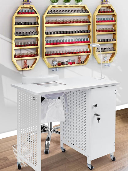 Mobiele Manicure Nageltafel – Manicuretafel, Nagelbureau, Nagelstation, Nagelmeubel – Wit – 6 Zwenkwielen, Vergrendelbaar – 4 Laden, Stofafzuiging En Polssteun