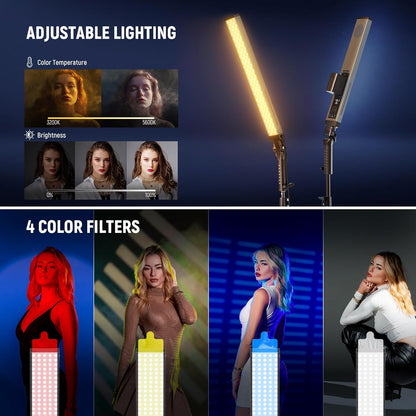 NEEWER BH20B Ultra LED-verlichtingsset draagbaar, 2,4 G, voor video, 40 W, dimbaar, 3200K-5600 K, CRI97 met statief, filter, draagtas voor gaming, fotografie en video, YouTube TikTok