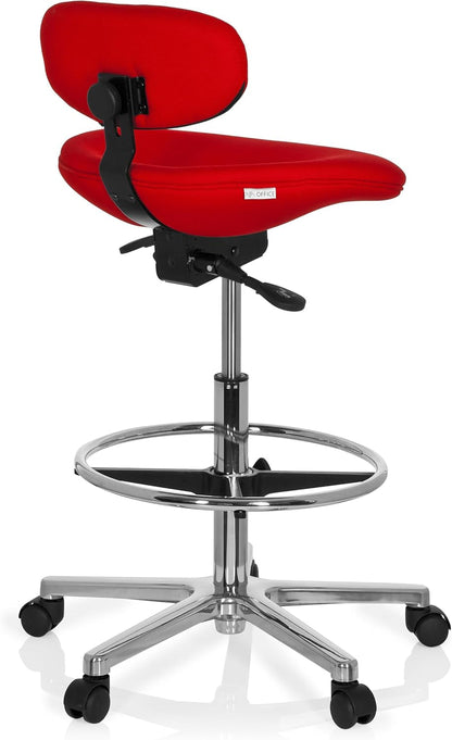 hjh OFFICE 608331 werkstoel hoog Work MF stof rood stahulp kantoor draaistruk met rugleuning en wielen, in hoogte verstelbaar