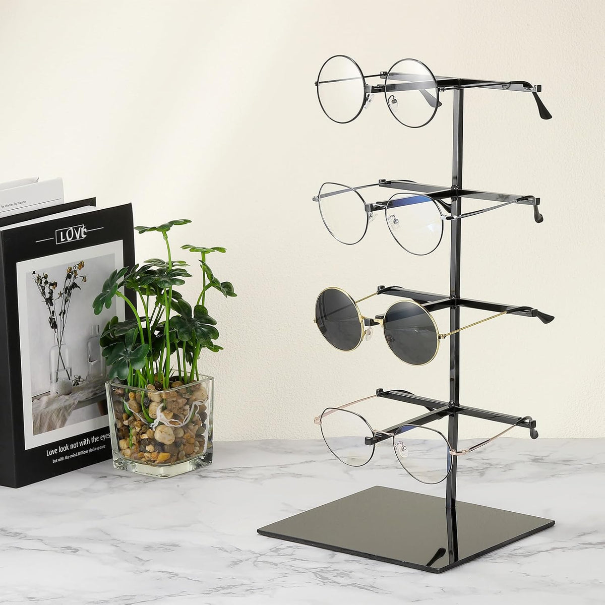 Zonnebril-Display Zwart – Zonnebrilhouder, Brillenstandaard, Brillendisplay, Brilhouder – 4 Niveaus, Roestvrij Staal