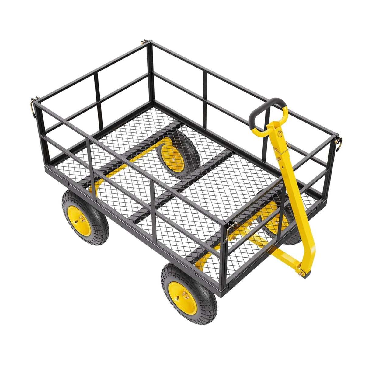 VEVOR Handcart 116.8 x 76 x 43 cm Transport Trolley Garden Trolley Tool Trolley 2-in-1 Hand Trolley with 13-Inch All-Terrain Tyres, Removable Mesh Side Panels and 180° Swivel Handle