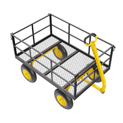 VEVOR Handcart 116.8 x 76 x 43 cm Transport Trolley Garden Trolley Tool Trolley 2-in-1 Hand Trolley with 13-Inch All-Terrain Tyres, Removable Mesh Side Panels and 180° Swivel Handle