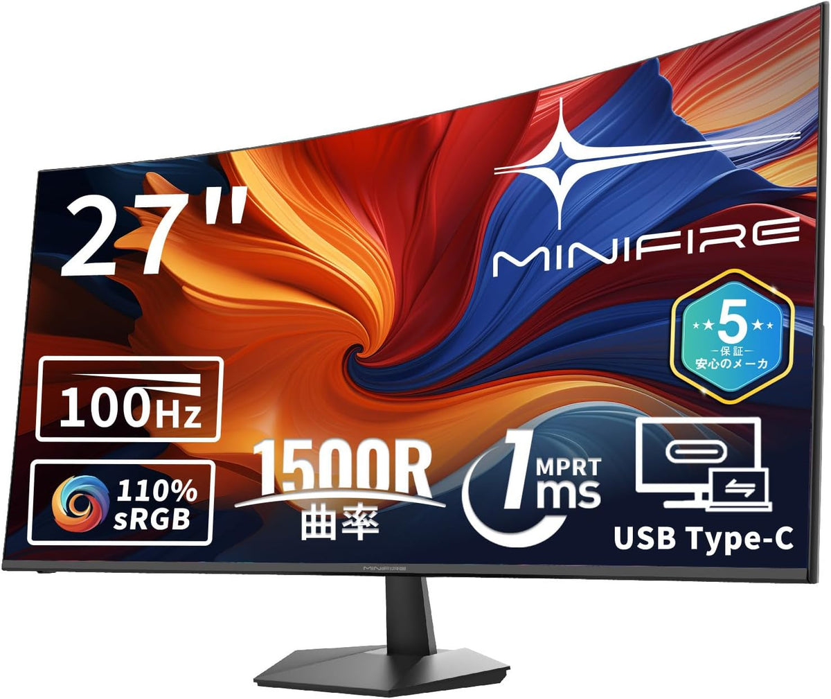Minifire 27 Inch 100Hz Curved Monitor, USB Type-C Port, Built-in Speaker, Business / Office Eye Care, FHD 1080P PC Screen, 100 x 100mm VESA, Flicker-Free, Low Blue Mode - QUORE